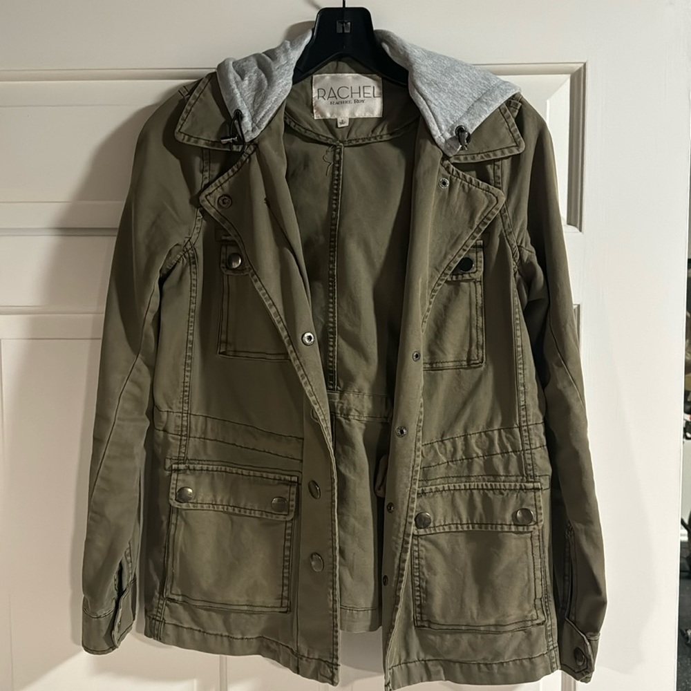 Rachel Roy barn jacket with gray hood